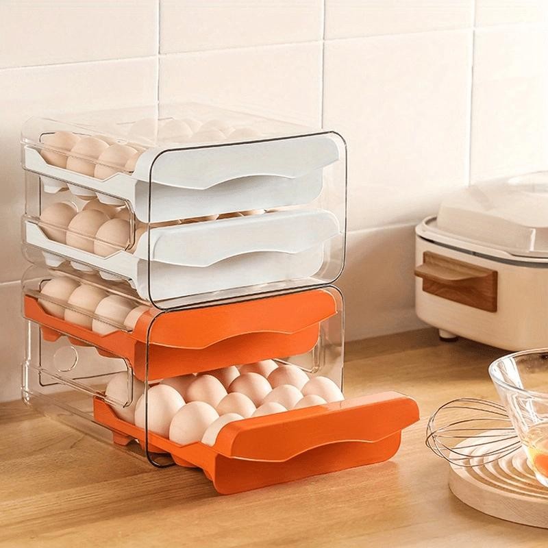 2 Layer Egg Storage Box Drawer Fridge Organizer Large Capacity Kitchen Rack