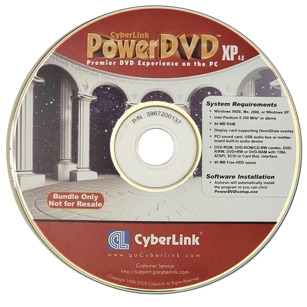 CyberLink PowerDVD XP 4.0 Software CD ROM 2002