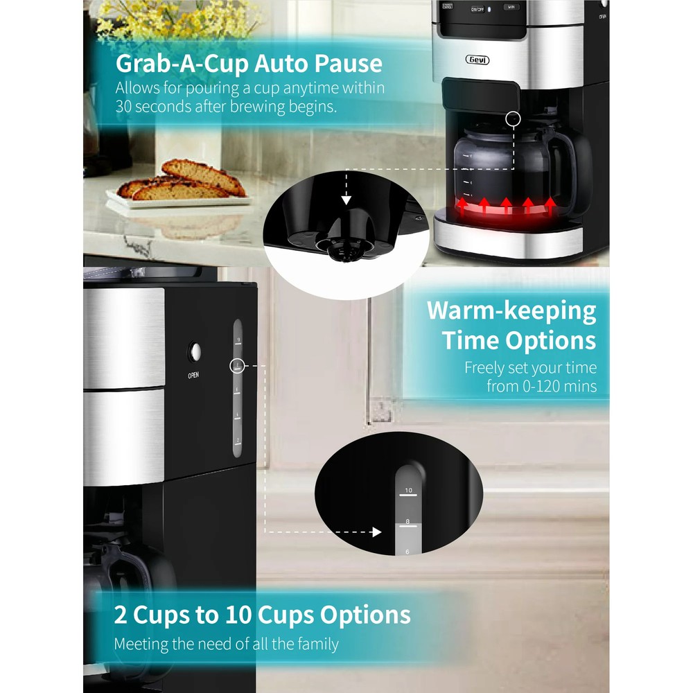 Gevi GECMA025AK-U 10-Cup Programmable Grind and Brew Coffee Maker