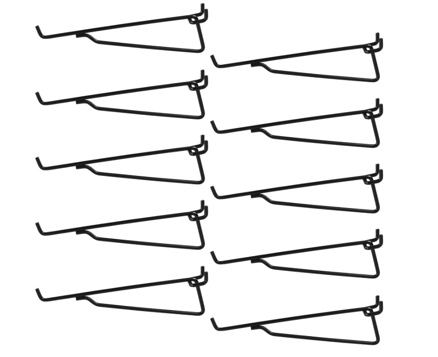 G.CORE 10-Pack 8" Black Pegboard Shelf Hooks for Garage, Craft, Workshop Storage
