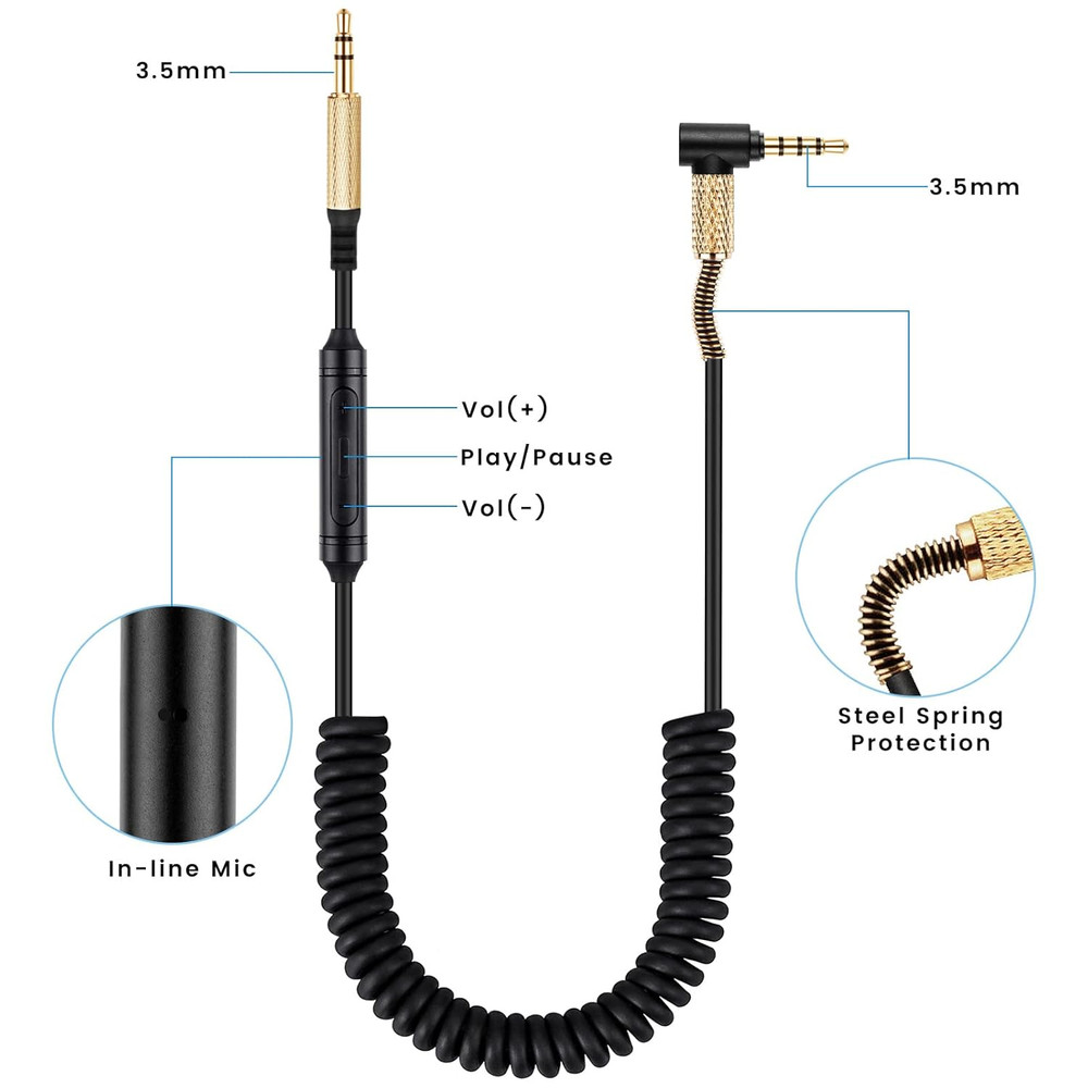 Weishan Studio3 Coiled Audio Cable for Beats Studio Pro / Studio3 / Solo4 / Solo