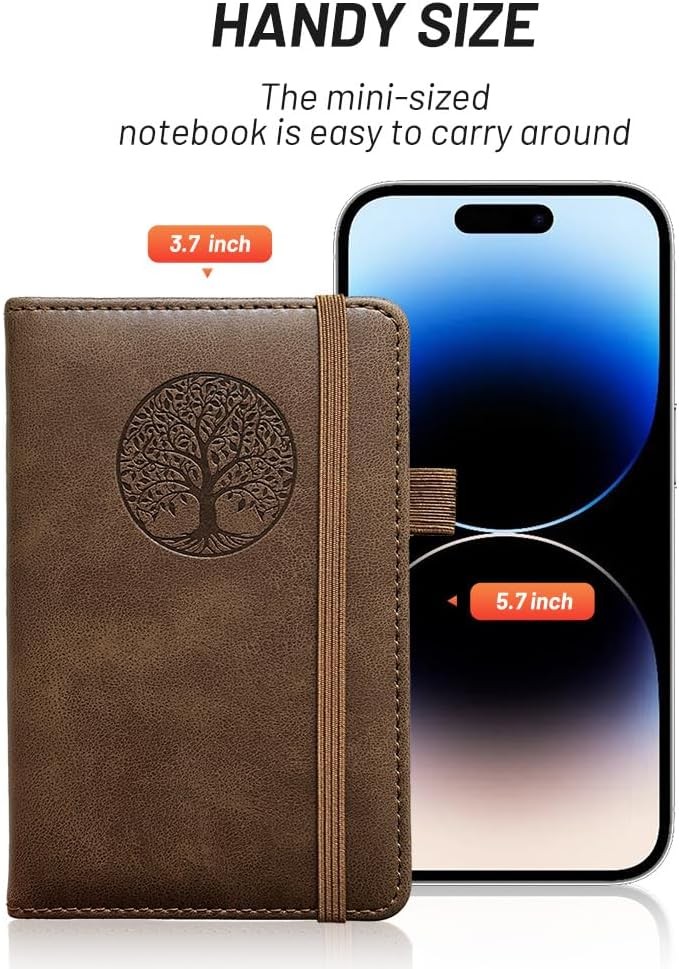 Small Pocket Notebook, Leather Journal Mini (Brown) Mini, Brown