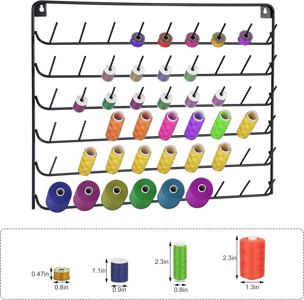 2 Pack Thread Holder Wall Mount - 54 Spool Sewing Thread Organizer - Black