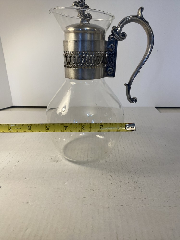 Vintage Silverplated, Glass Coffee Pot Decanter with Cover Carafe