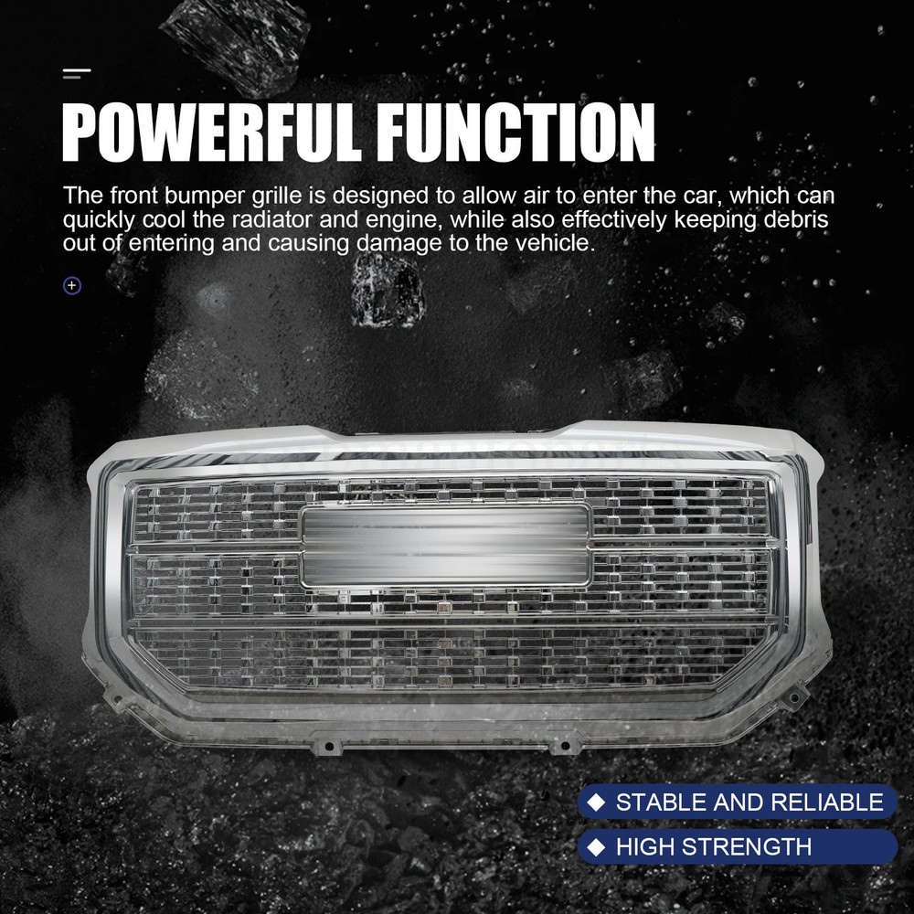 Chrome Front Bumper Upper Grille Denali Style For GMC Sierra 1500 2016 2017 2018