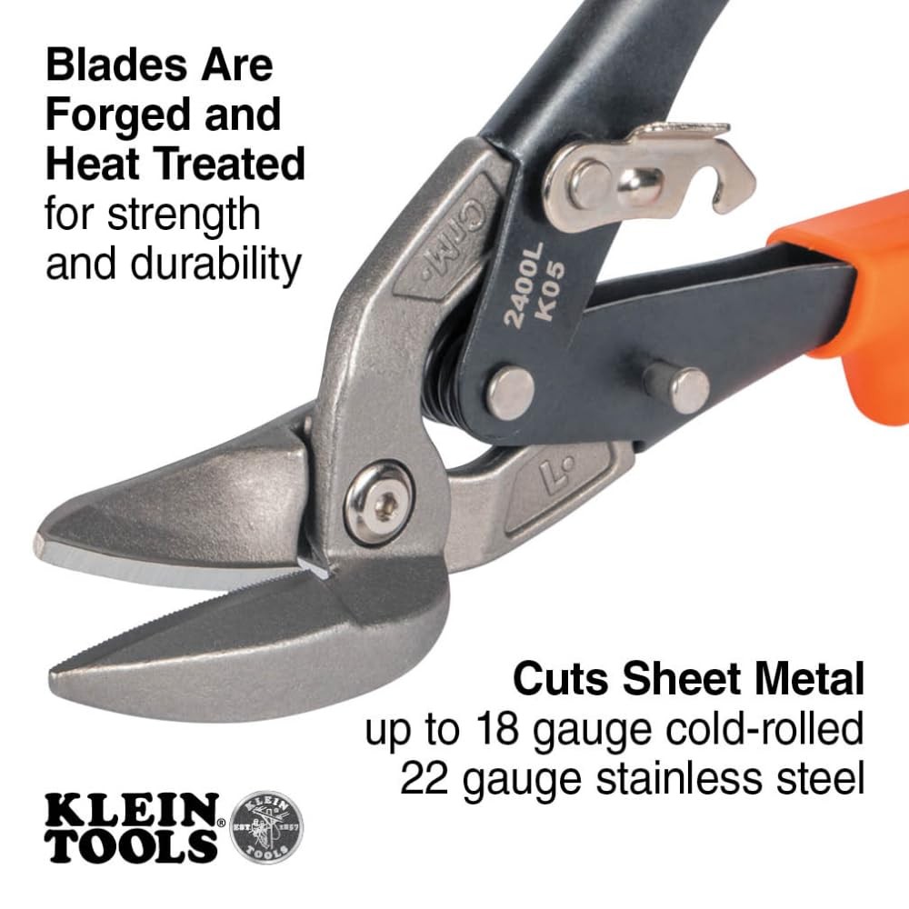 Klein Tools 2400L Left-Cutting Offset Snips Aviation Tin Snips Forged Blade