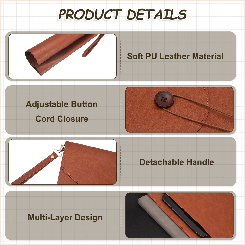 PU Leather A4 File Folder, Waterproof Envelope Holder with Handle, Blue