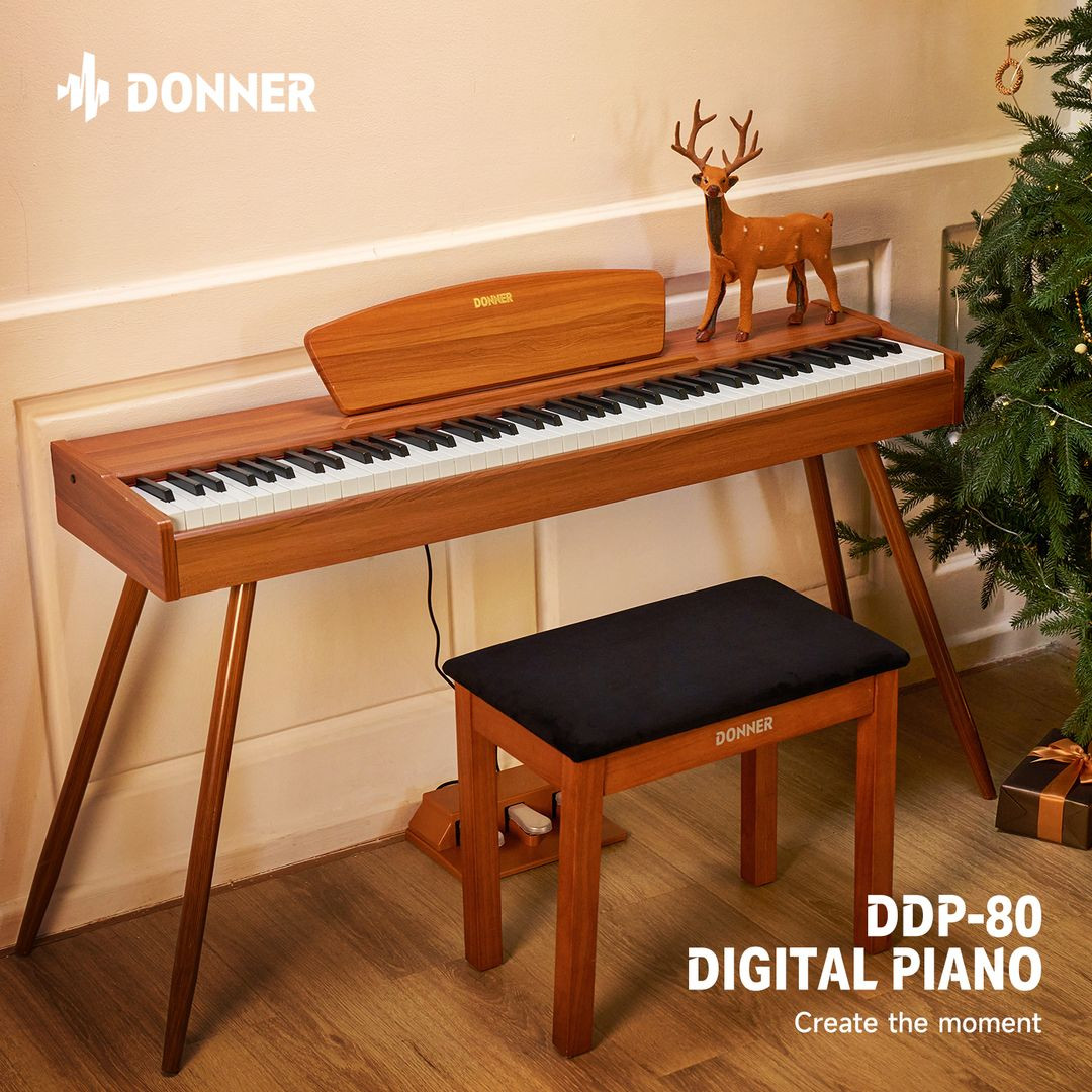 Donner Duet Piano Keyboard Bench with Storage Bookcase Solid Wooden Pad Cushion