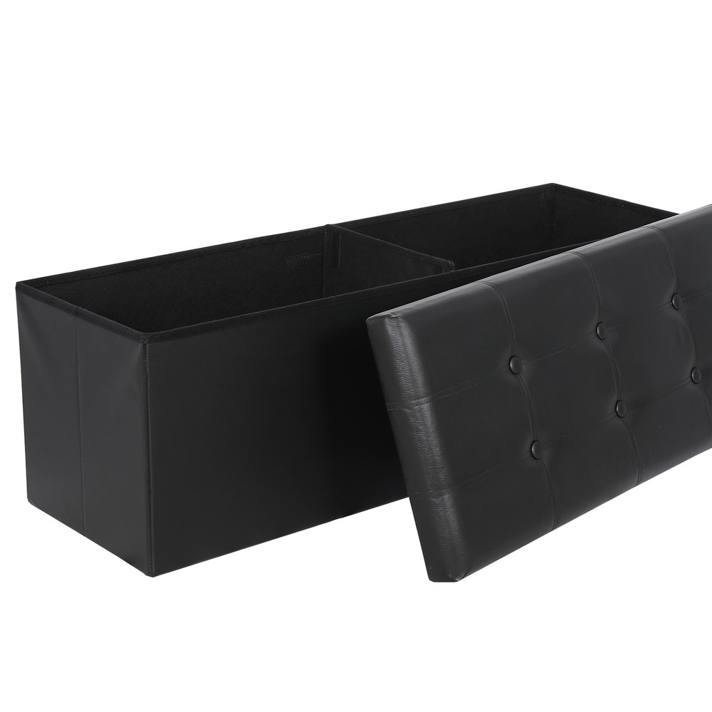 Black Folding Storage Ottoman Bench Storage Stools Footrest for Home Storage Use