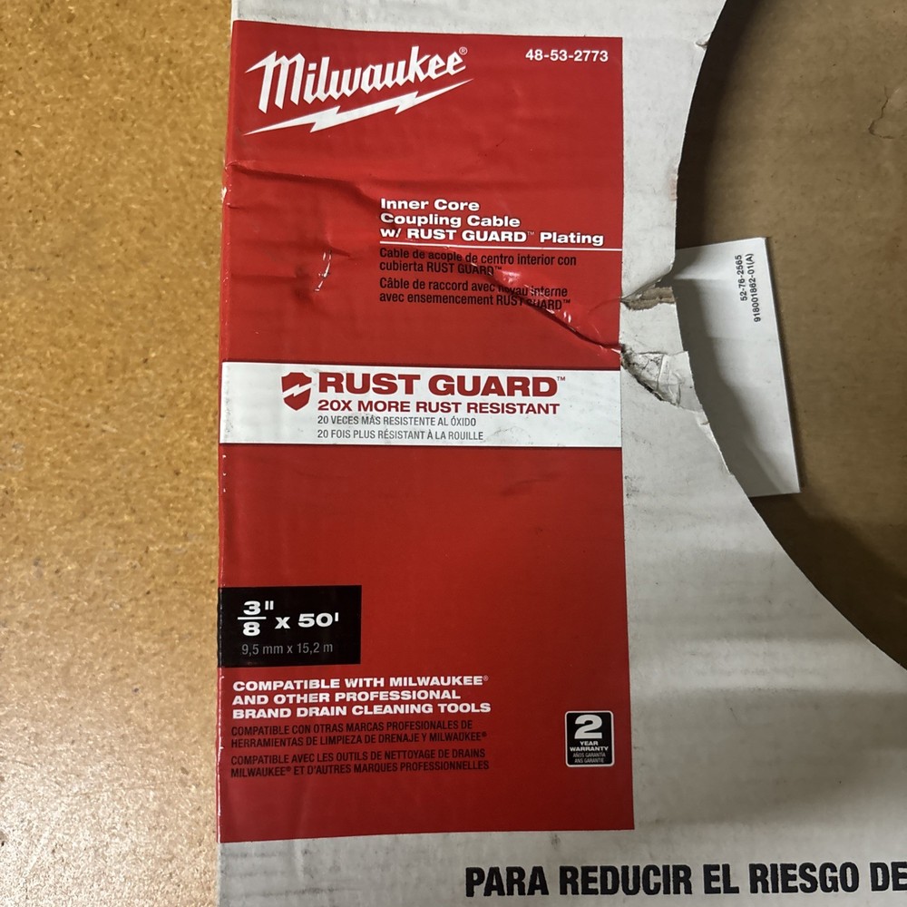 Milwaukee 48-53-2773 3/8" X 50' Inner Core Coupling Cable with Rustguard #5662