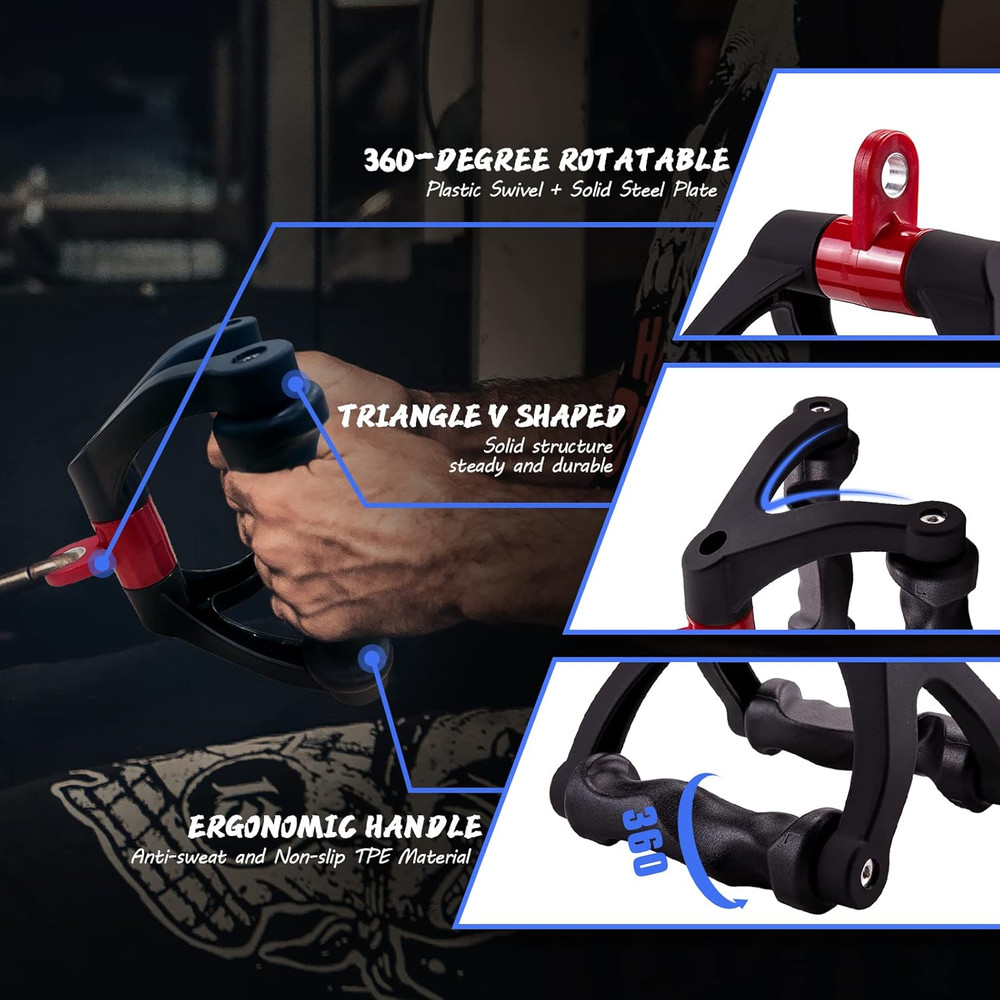 Double D Handle Cable Attachment - Triangle V Bar Grip for LAT Pulldown