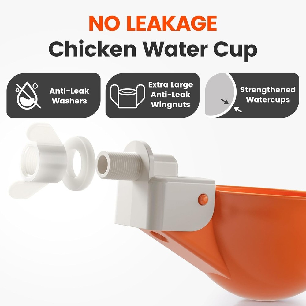 6-Pack Automatic Chicken Water Cups – Hassle-Free Hydration Solution in Orange