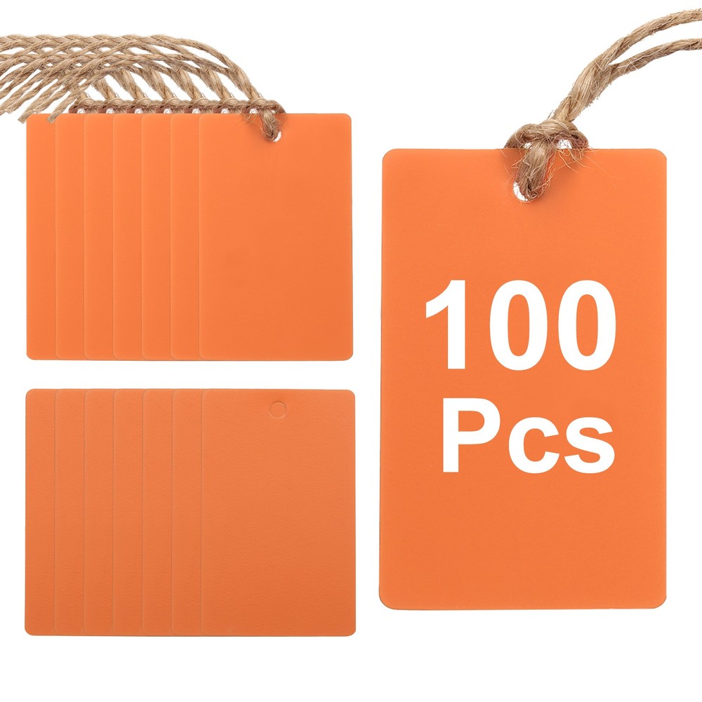 100Pcs Orange Plastic Shipping Tags, 2" x 1" Labeling Tags with Thread & Wire