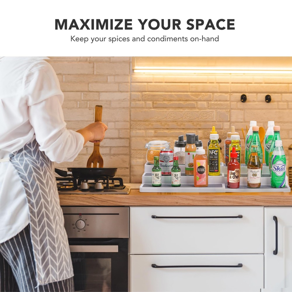 Expandable 3-Tier Spice Rack Organizer for Kitchen, White/Grey, 2 Pack