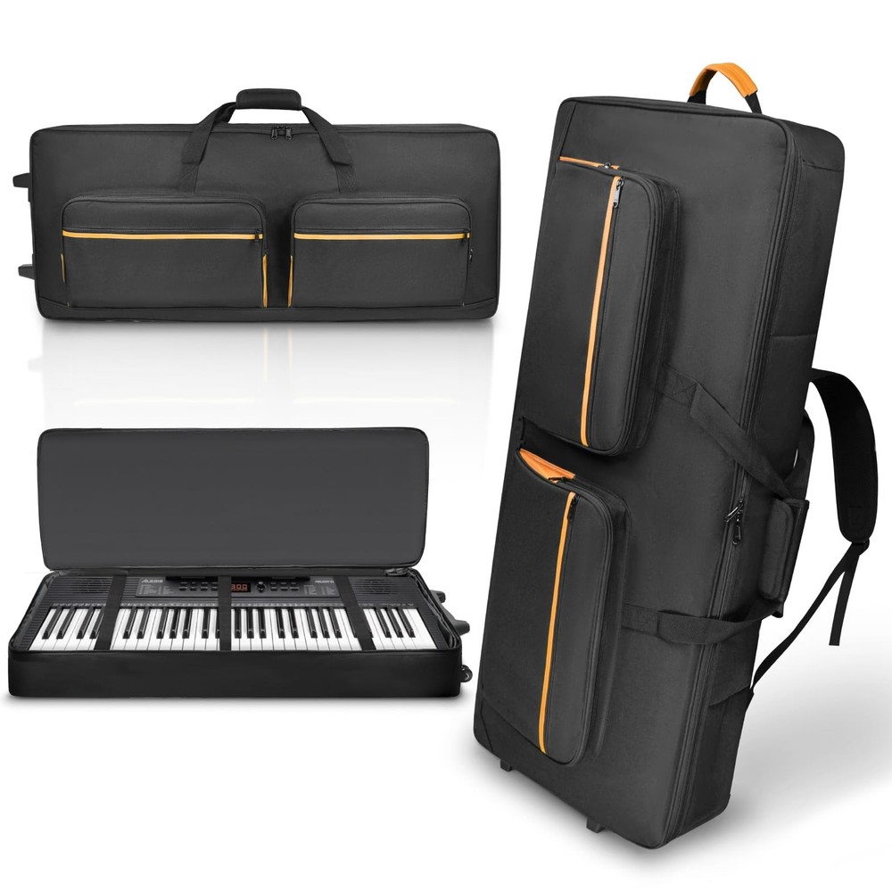 61-Key Keyboard Case with Wheels & Adjustable Shoulder Straps– Padded Rolling...
