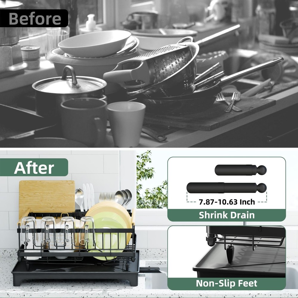 Dish Drying Rack, Drying Rack with Automatic Drainboard, Dish Racks for Kitch...