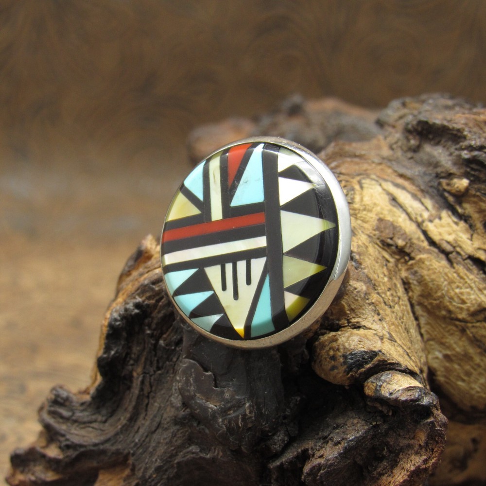 *Sterling Silver Multi-Stone Inlay Circle Pendant+