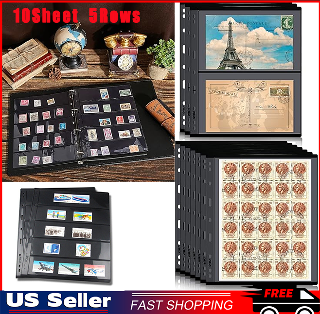 10 Sheet, 5 Rows Stamp Pages for Stamp Album Binder Pages for Stamp Collectors