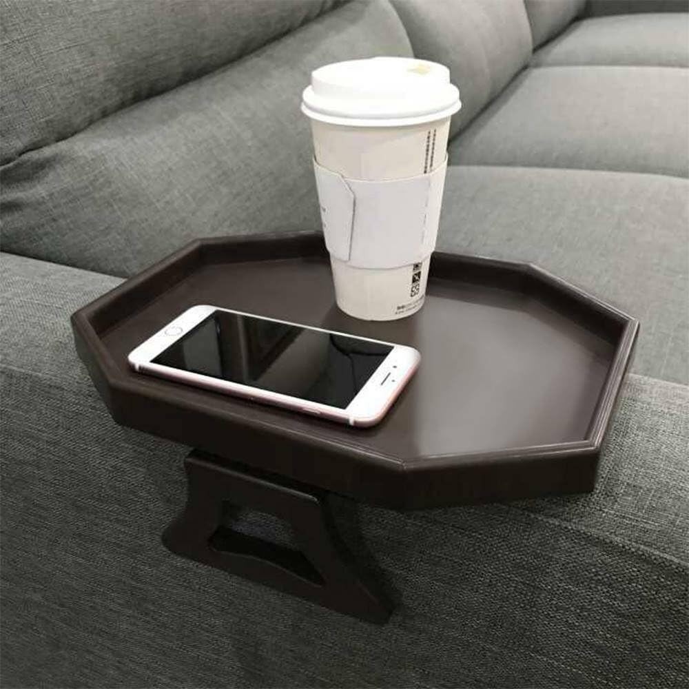 Sofa Arm Clip Table Brown Plastic Armrest Tray for Drinks Remote Snacks