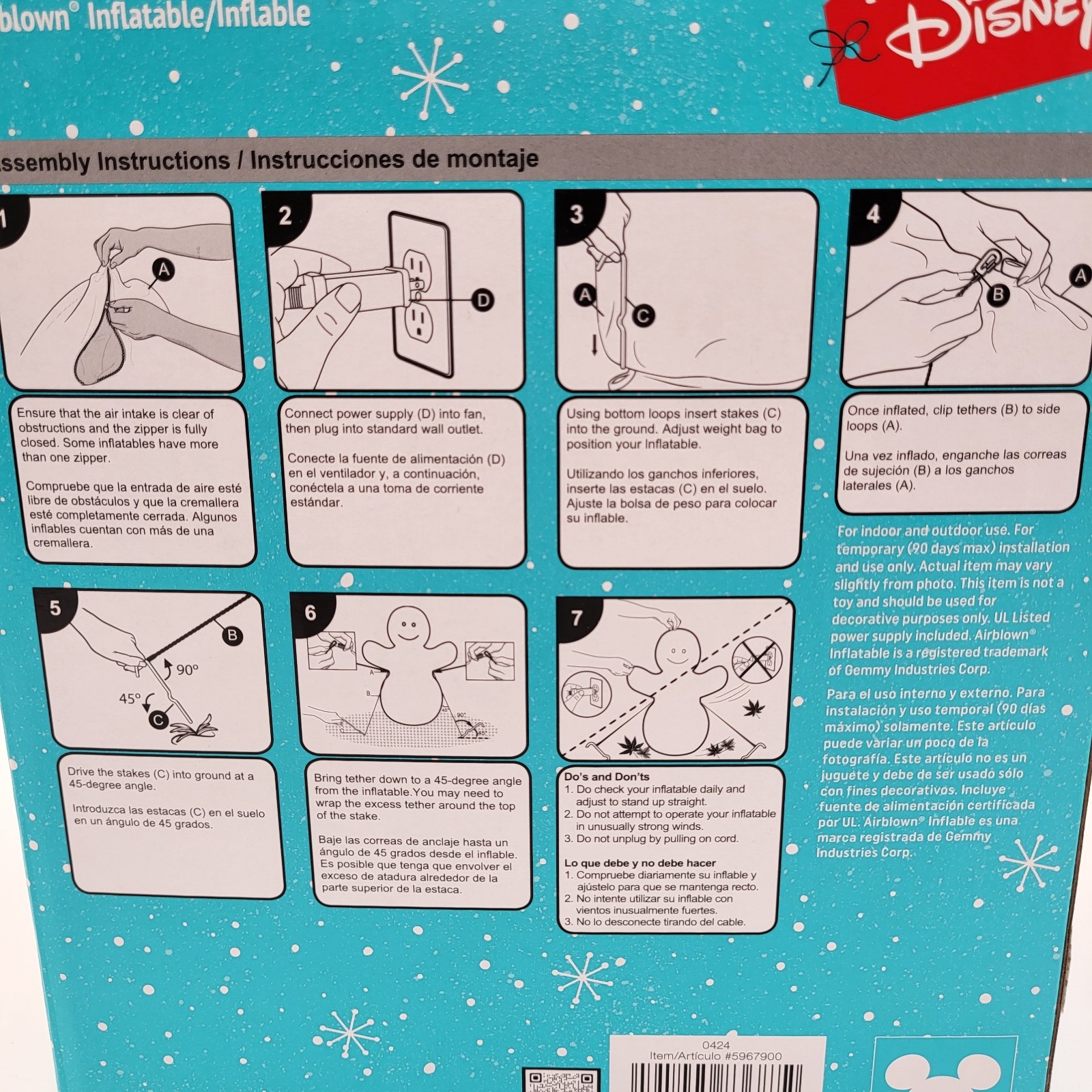 Gemmy Disney Mickey Mouse with Stocking Airblown Inflatable 6 Ft Tall Lights Up