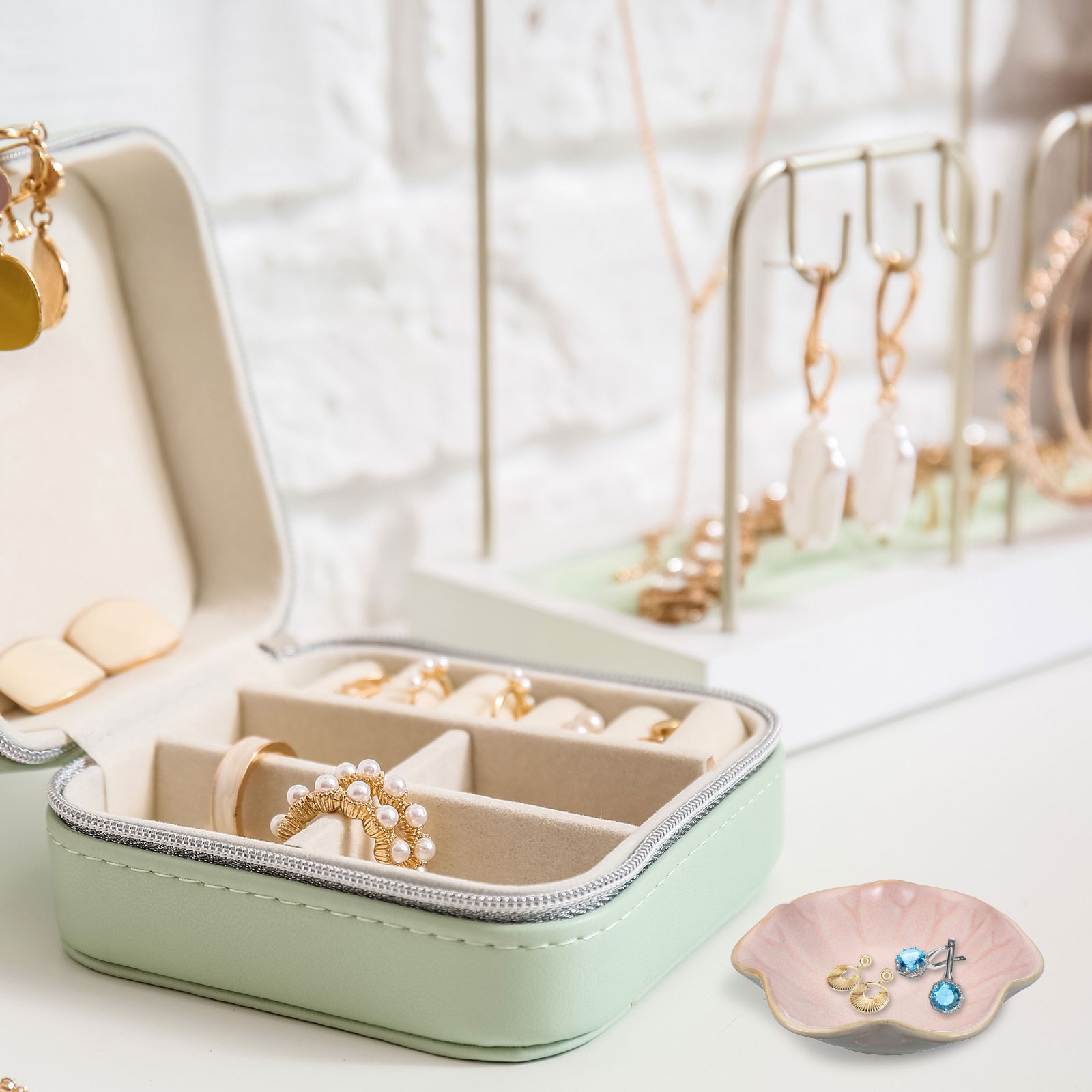 2Pcs Ceramics Jewelry Plate, Lotus Small Ring Tray Key Holder Bowl, Pink/White