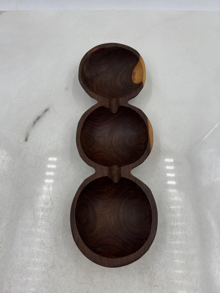 Handmade Solid Wood 3 Section Serving Tray Snack Dish Bowl Rustic Decor 12" Long