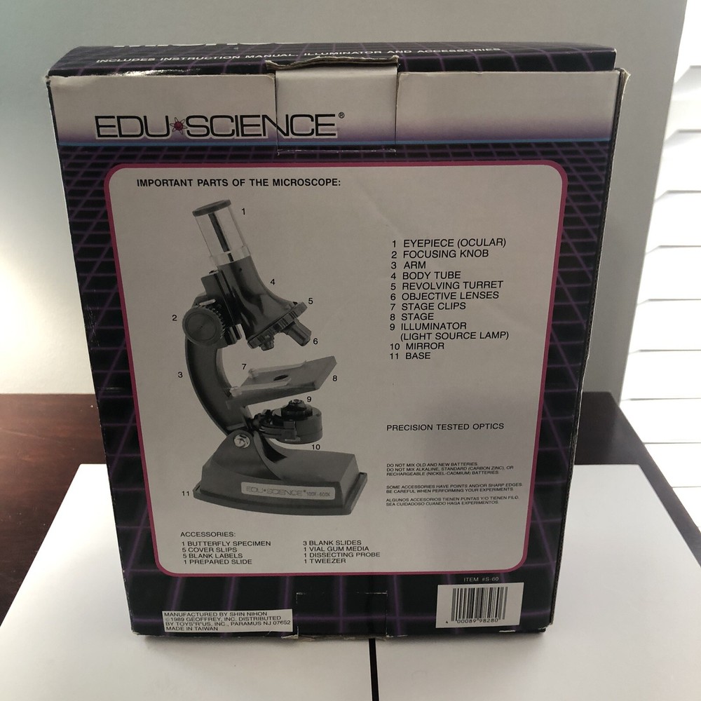 NIB VINTAGE 1989 EDU SCIENCE MICROSCOPE SET WITH LIGHT