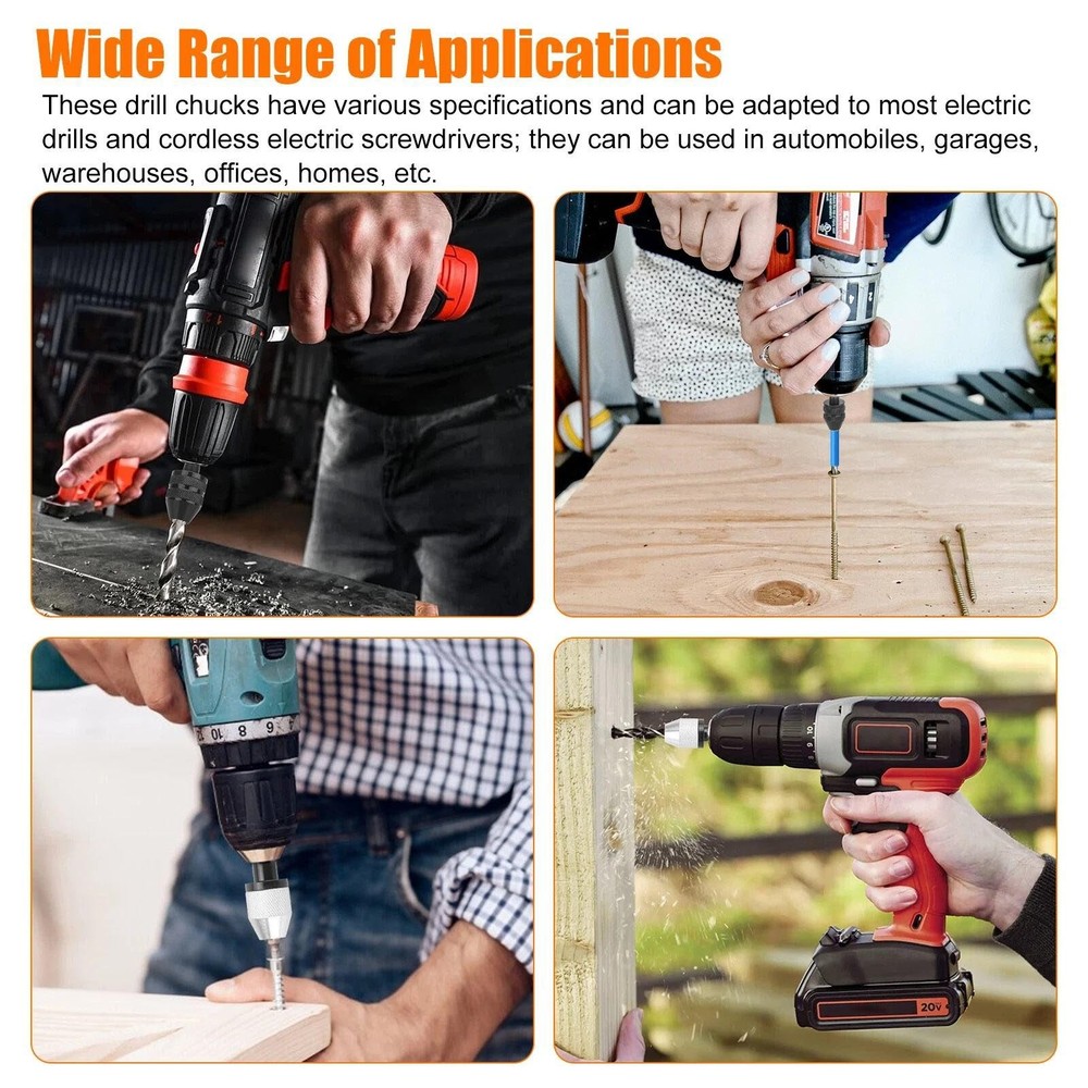 2x Keyless Chuck Conversion 1/4" Hex Shank For Drill Bit Adapter Professional