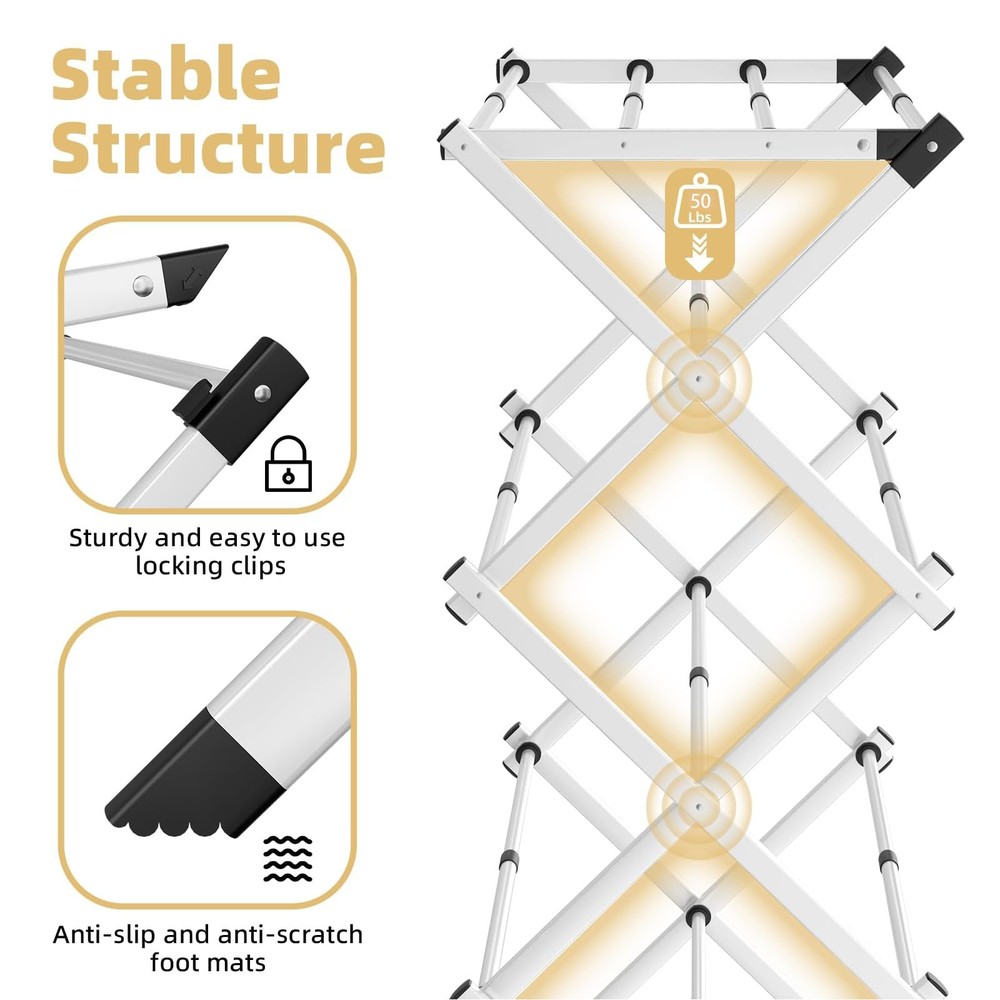 BAKON Clothes Drying Rack Foldable,Space-Saving Expandable & Large, White