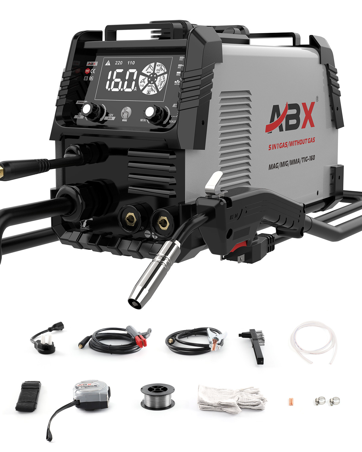 5-in-1 ABX MAG160 Welder: MMA/MIG/FLUX-CORED/TIG/Spot Profor Home/Industry