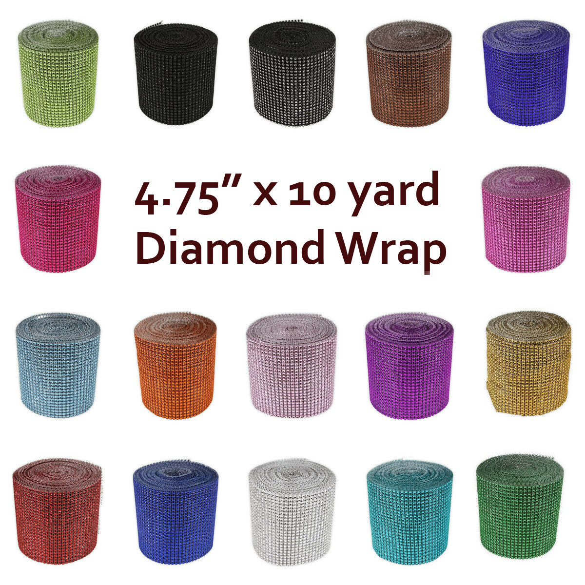 4.75" x 10 yards DIAMOND MESH WRAP ROLL RHINESTONE BLING RIBBON, 24 rows!