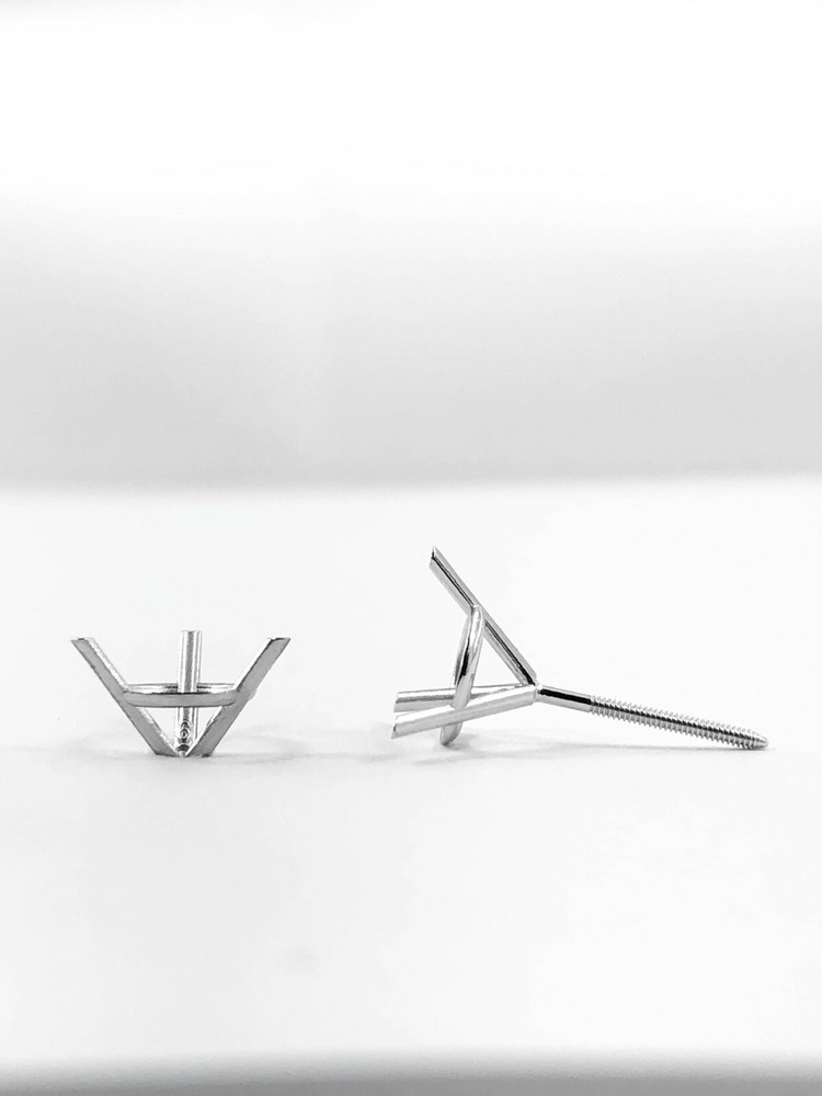 14K White Gold Stud Earring Finding Mounting Setting Round 3-Prong Martini Screw