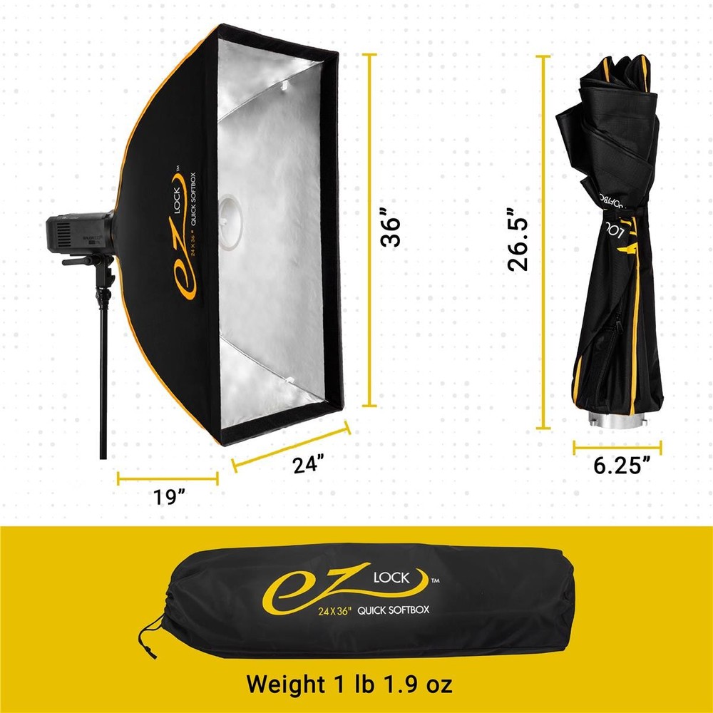 Glow EZ Lock 24x36" Quick Strip Rectangular Bowens Mount Softbox Lighting Kit wi