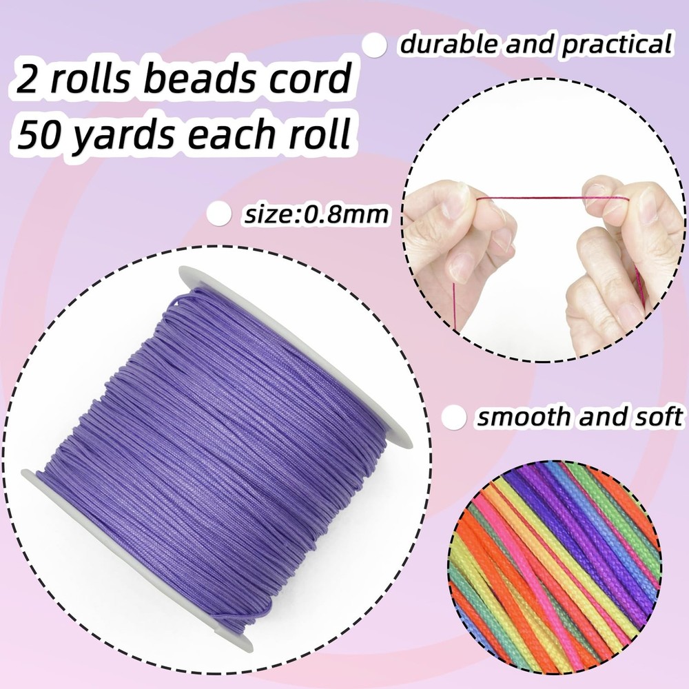 Giftmeet Purple Beading Thread, 2 Rolls Nylon String 2 Rolls, Light