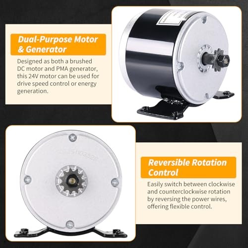 24V 350W Brushed Permanent Magnet DC Motor & PMA Generator, 3000RPM Dual