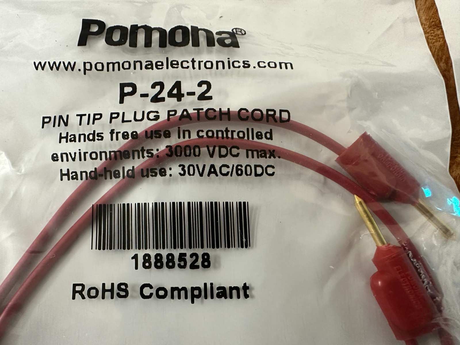 Lot Of (3) Pomona P-24-2 Pin Tip Plug Patch Cord