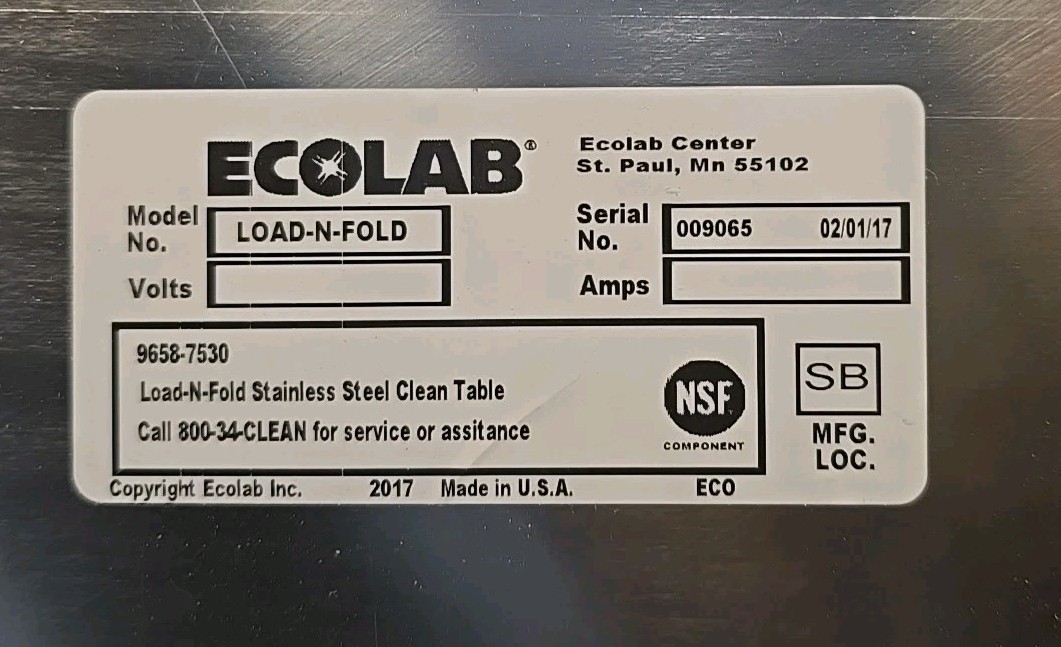 ECOLAB LOAD-N-FOLD 21" X 25" Stainless Steel Fold Down Wall Table Made in U.S.A.