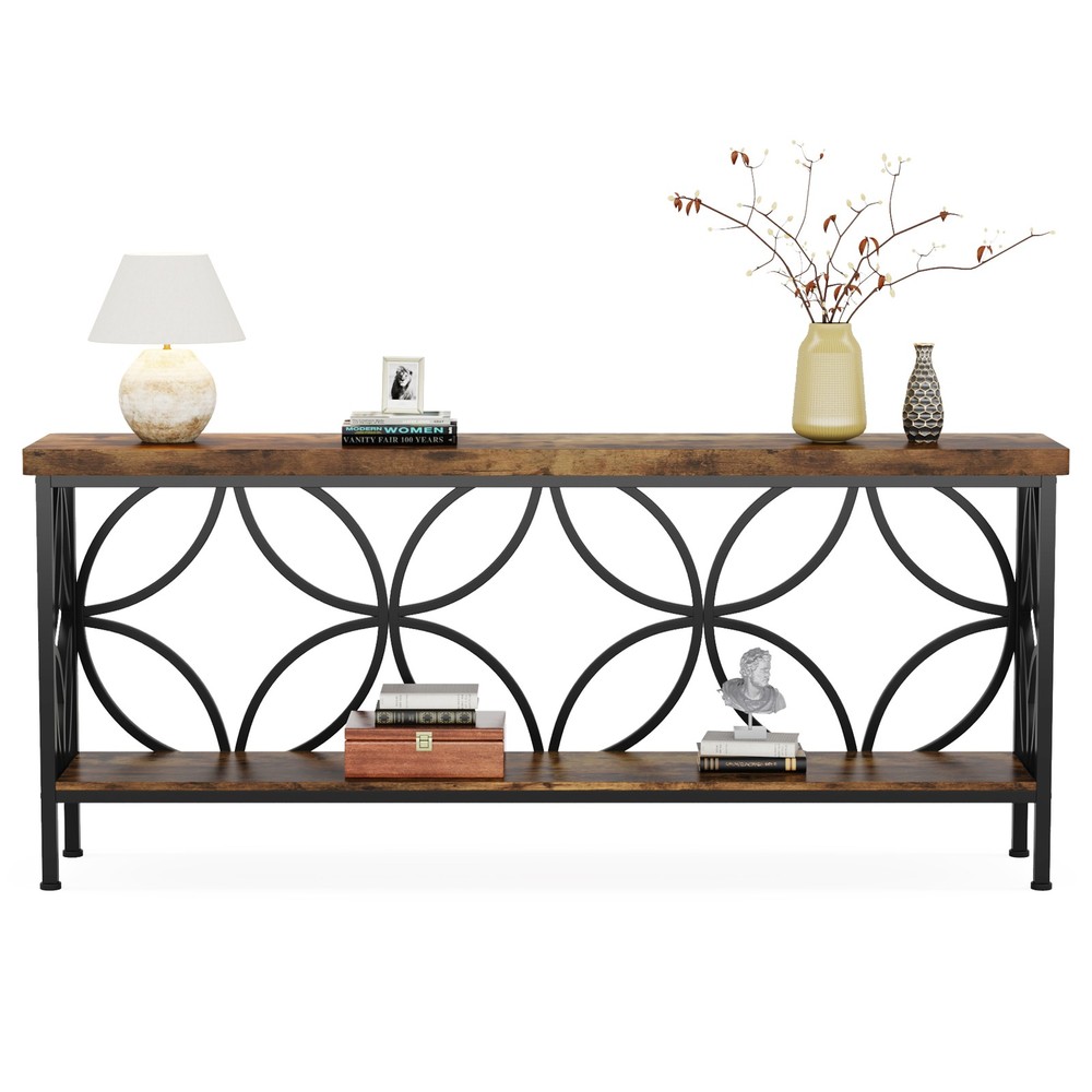 71'' Narrow Console Table, Industrial Long Sofa Table Behind Couch w/ Storage