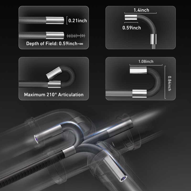 Ralcam Two-Way Borescope 5.5mm Industrial Endoscope Camera with Light 5ftFlexibl