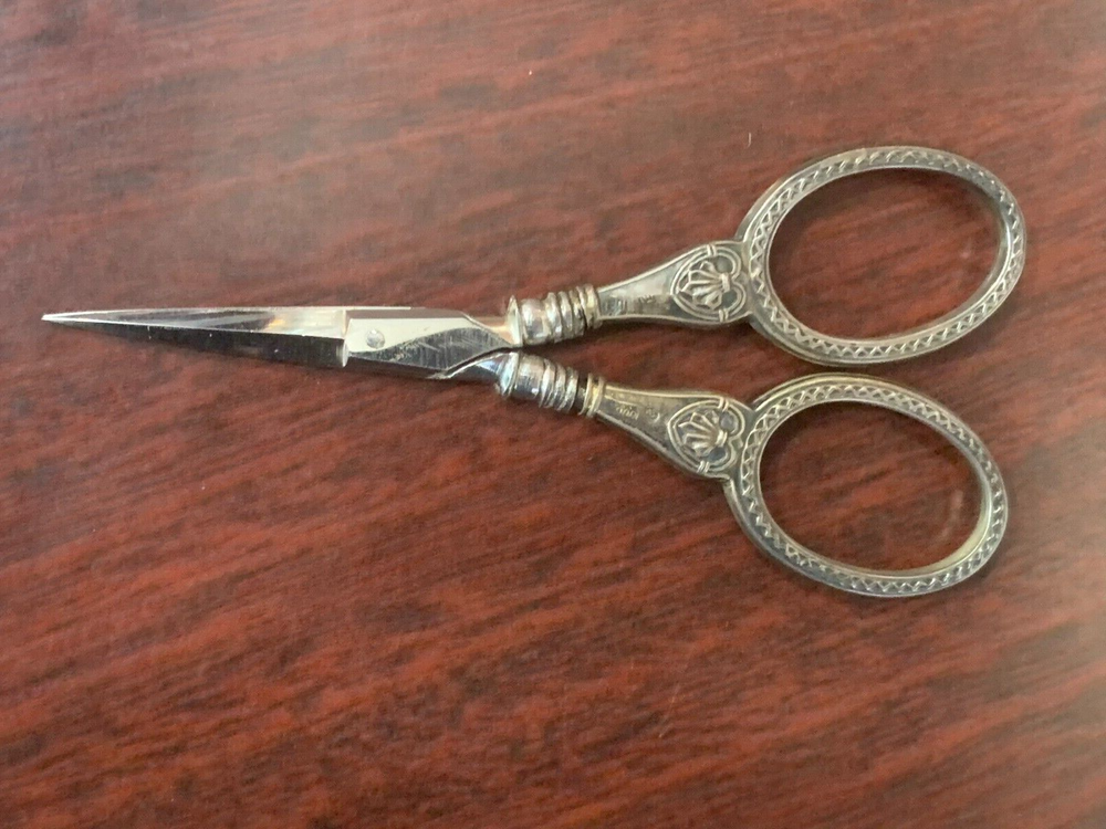 Antique 800 Silver Sewing Scissors & Thimble with Case