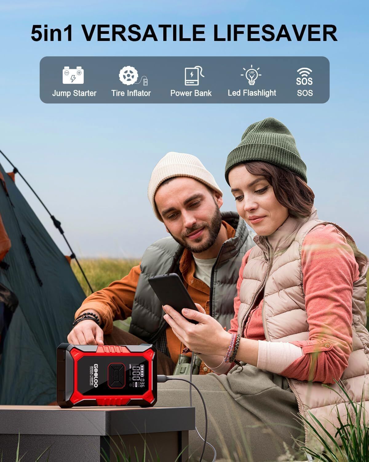 GOOLOO A3/A2 Jump Starter with Air Compressor 12V Portable Car Battery Booster