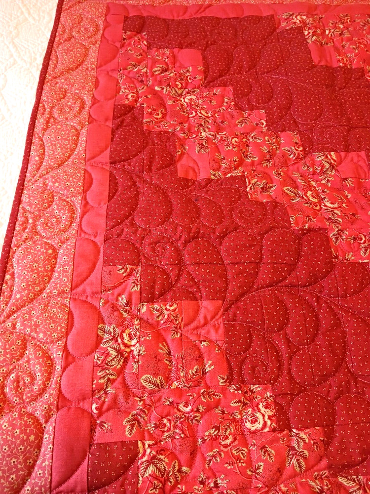 Pretty Handmade Patchwork Quilt Throw Blanket Diagonal Pattern Peach Rust 38x48"