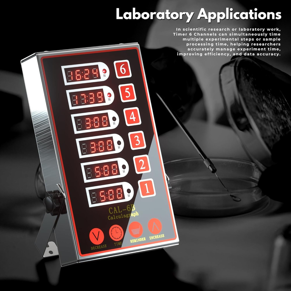 Commercial Kitchen Timer with 6 Channels, Professional LED Digital Timer for Coo