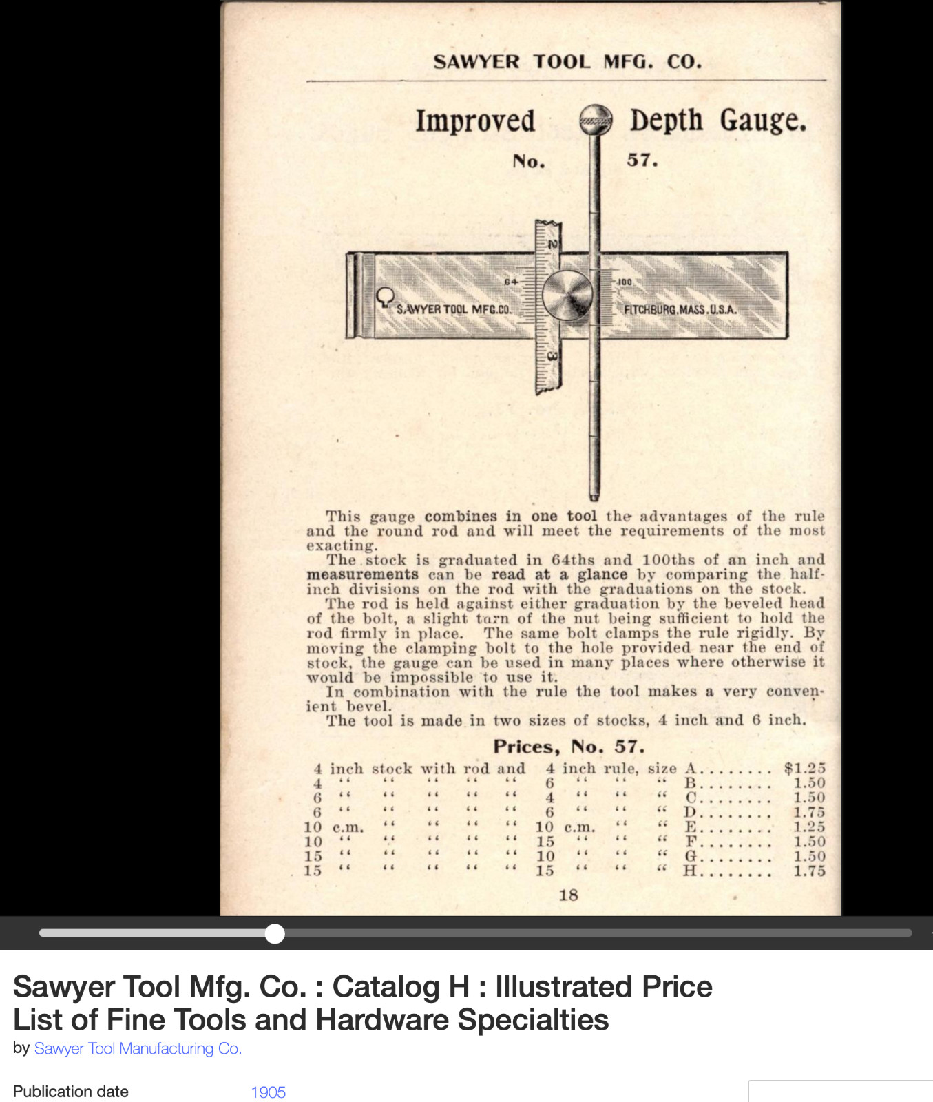 ANTIQUE Sawyer #57 Depth Gage machinist tool GREAT Condition