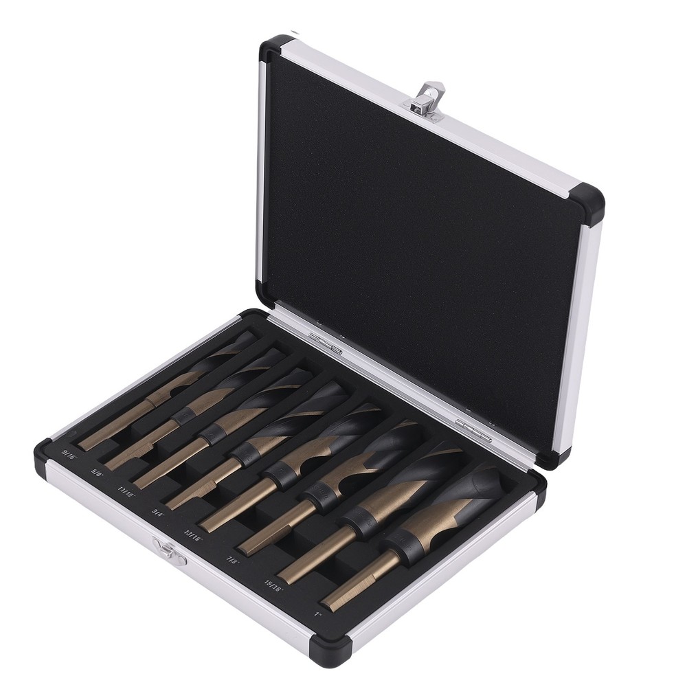 8PC HSS Cobalt Silver Deming Drill Bits Point 9/16-1" w/ Range Storage Case