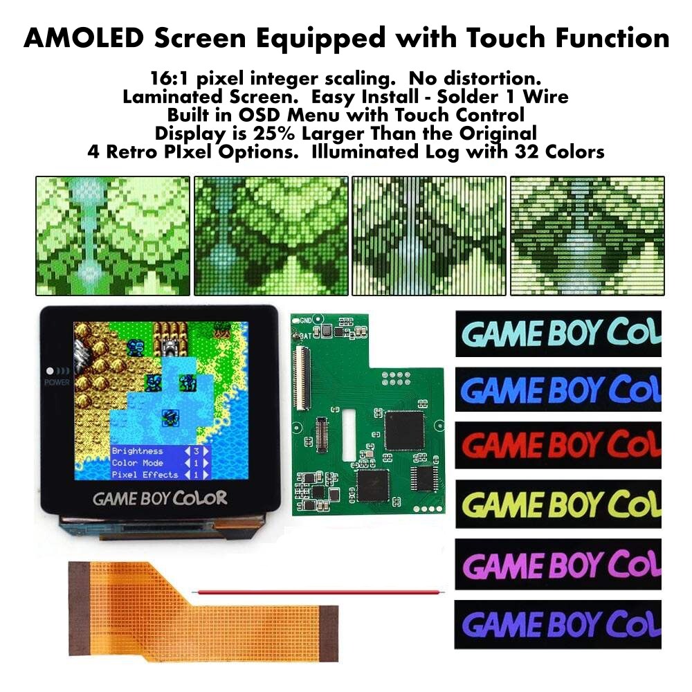 Game Boy Color AMOLED OLED Touch Screen Upgrade Kit + Trimmed Shell Gameboy GBC
