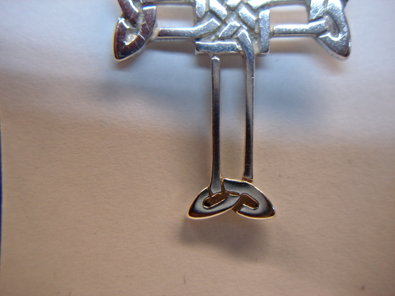STERLING SILVER CELTIC CROSS WITH STYLIZED "KNOT" & STERLING SNAKE CHAIN