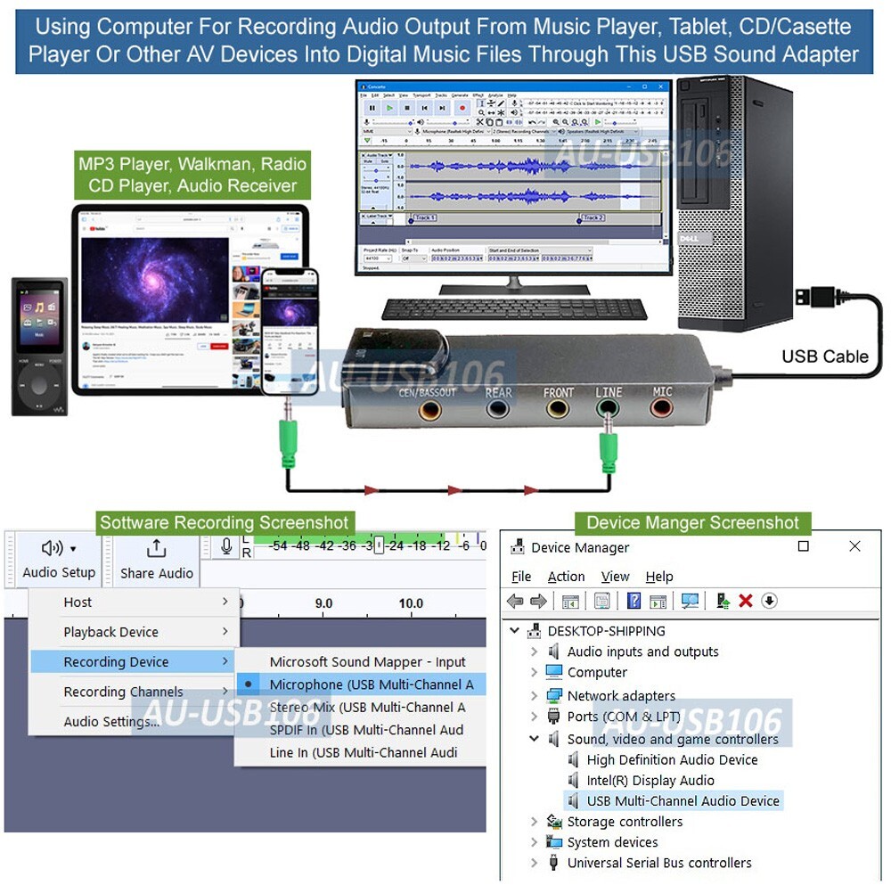 USB 5.1 Channel Surround Sound Adapter With Volume Control Optical Audio Input