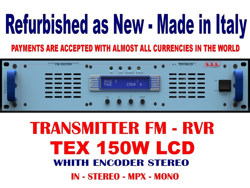 Broadcast Prof RVR TEX150w LCD FM Transmitter Wide Band Encoder Stereo