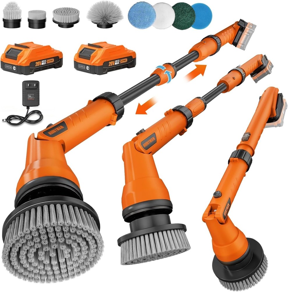 Versatile Electric Scrubber - 2 Batteries, Telescopic Handle